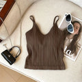 Fashion V Neck Sleeveless Summer Knit Tank Top White Women Black Casual Basic T Shirt Off Shoulder Camis Sexy Backless Crop Tops