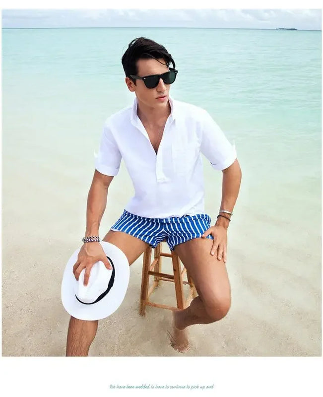 Striped Men Casual Shorts Beach Pants Board Short Quick Dry Sports Trunk Summer Seaside Beachwear Loose Homewear Sleeping Pajama