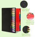 A4 expandable file folder with 12 compartments and 24 pockets, for organizing and storing documents and office supplies.