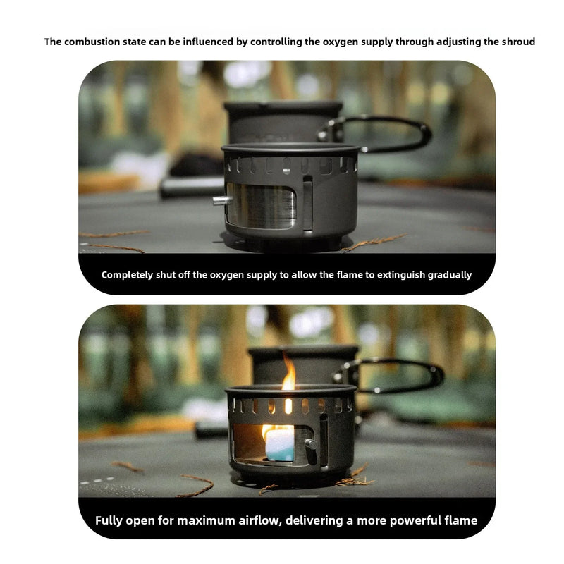 MOUNTAINHIKER Ultralight Portable Alcohol Stove Set with Pot, Camping Cookware Set, Windproof Integrated Cooking Kit for Hiking