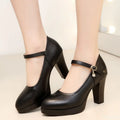 2025 New Casual Round Head Coarse Heel Professional Black Work Women's High Heels One Button Water Diamond Women's Single Shoes