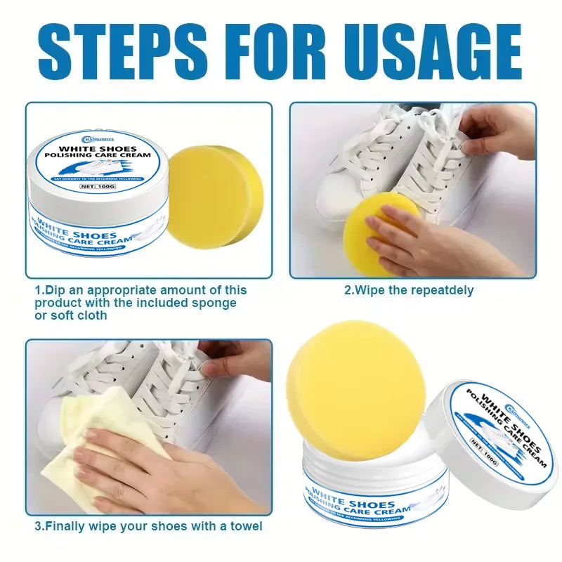Easy Rub Shoe Polish, Shoe Refurbish Conditioner, Sponge Whitener Remove Yellow Stains for Smooth & White Shoes