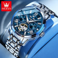 OLEVS 6701 Man Watch Fashion Top Brand Stainless Steel Hollow Skeleton Flywheel Automatic Mechanical Waterproof Watch for Men