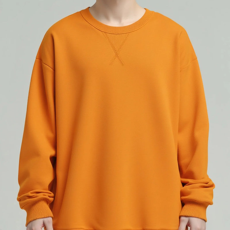 380g Tight Match Heavy Inverted Triangle Loose Versatile Solid Cotton Vintage Autum Winter Long Sleeve Round Neck Sweater