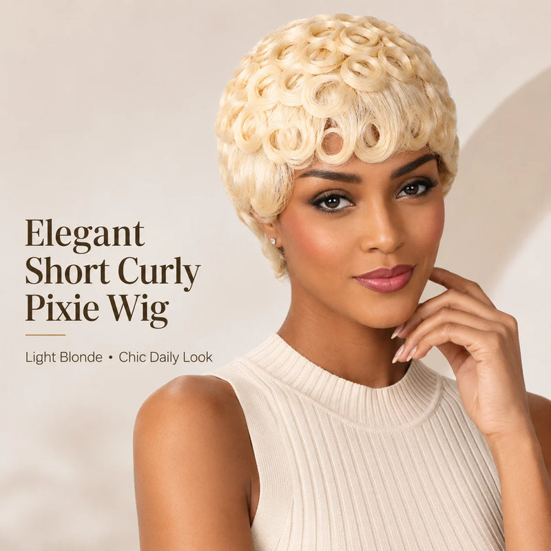 613 Blonde Short Curly Pixie Wig Human Hair Kinky Curly Afro Wig Glueless Natural Looking Easy Everyday Hairstyle Short Cut Wig