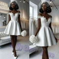 Customized White Satin Evening Dress Women Lace Knee | SAMAG