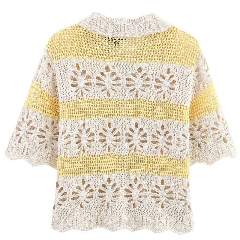 Embroidery Hollow out Blouse Top Short Sleeve Cardigan - View 2 | SAMAG