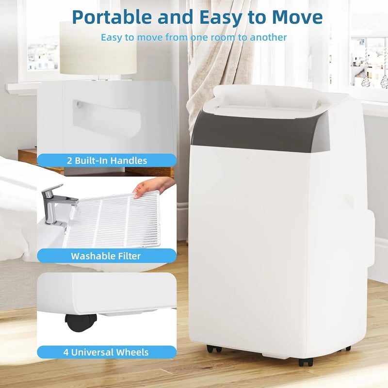 14,000 BTU Portable Air Conditioner with Dehumidifier & Fan, Portable AC Units Cools up to 750 Sq. Ft., Remote Control, Auto Swing, Sleep Mode, White Top