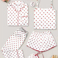 Spring Autumn 7 Pieces Set Silk Elegant Women Pajamas Print Shorts Long Sleeve Top Elastic Waist Pants Lounge Sleepwear