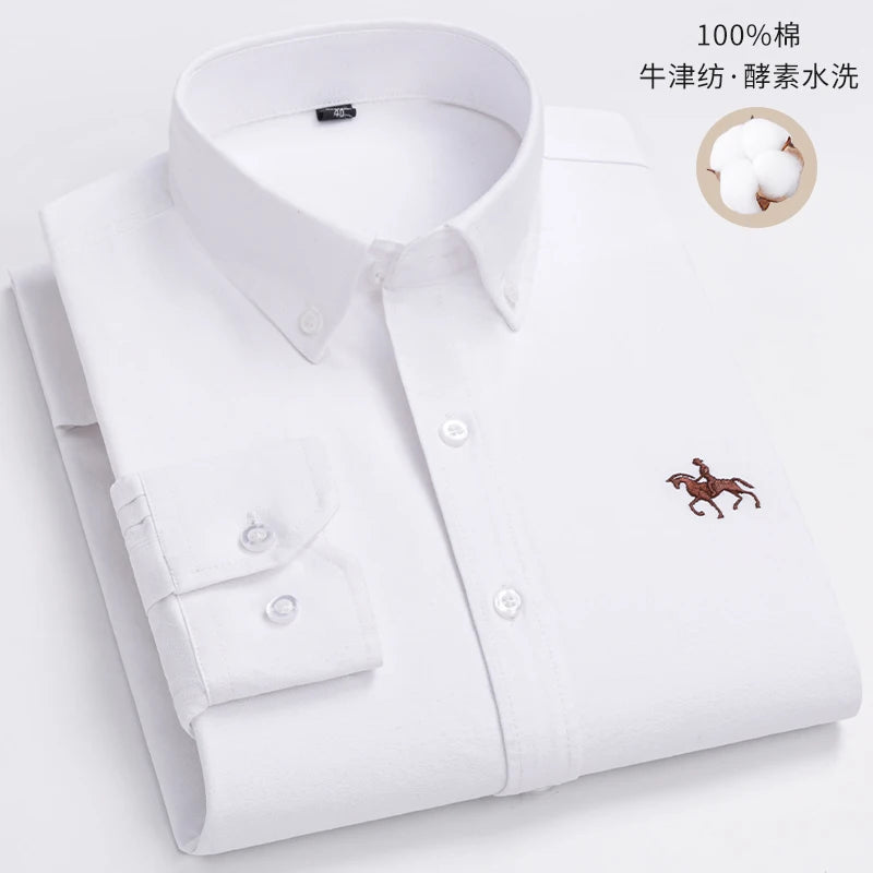S~6XL Cotton Oxford Shirt For Men's Long Sleeve Plaid | SAMAG