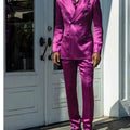Fashionable Men Suits Satin 2 Piece Jacket Pants Sets High Quality Prom Party Blazer Double Breasted Peak Lapel Male Clothing
