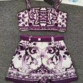 Designer retro geometric print sexy tube top suspender two-piece 2026 summer women's dress+straight short fashion suit