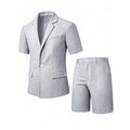 KIDWHXR Men Suit Set Summer British Style Solid Color Short Sleeve Male Outfit Slim Breathable Business Wedding Man 2-piece Suit