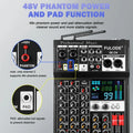 Fuluode SE-04 Professional 4 Channel Audio Mixer with UHF Wireless Microphone Sound Mixing Console USB Bluetooth Karaoke System