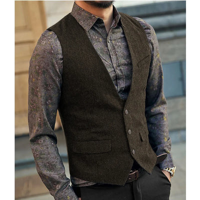 Slim Men's Vest Tweed Waistcoat Vintage Herringbone | SAMAG