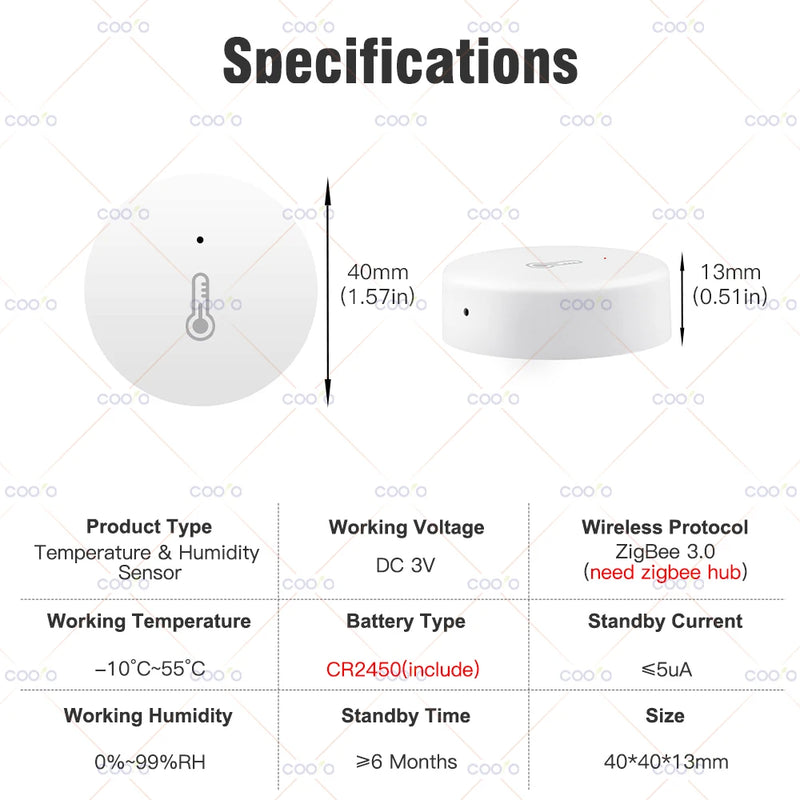 Ewelink Zigbee Temperature And Humidity Sensor Remote Monitor Battery Powered Works With Alexa Google Home Zigbee2MQTT