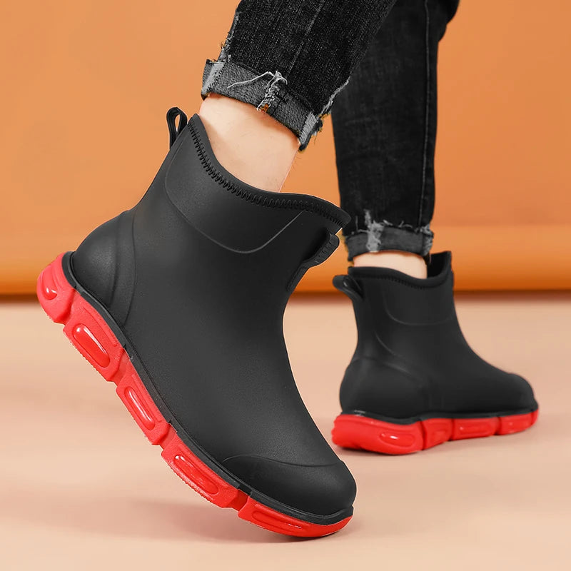 Men's Short Rain Boots Urban Water Boots Men's Non-slip Wear-resistant Fishing Wading Shoes Oil-proof Kitchen Rain Boot Zapatos