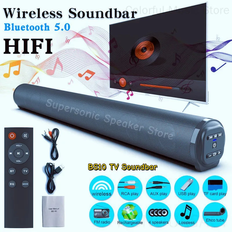 NEW Soundbar Blaster Bluetooth Speaker Desktop Home TV Outdoor Super Power Sound TV Projector Subwoofer Portable Sound Bar BS-10