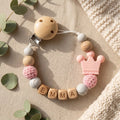 Personalized Name Pacifier Clip Silicone Wooden Dinosaur Baby Teether Holder BPA Free Custom Soother Chain Handmade Dummy Clip
