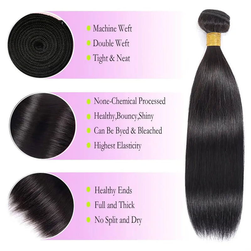 Straight Bundles Human Hair 12A Human Hair 3 Bundles Straight Hair Brazilian Hair Human Hair Bundles Virgin Human Hair Bundles Remy Human Hair Bundles 20 22 24 Inch Human Hair Extensions