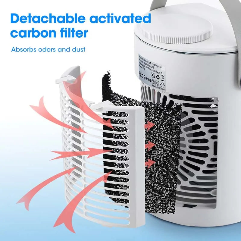 Portable USB Mini Cooling Air Conditioner 3 Speeds Bladeless Fan 5 White Night Light OEM Personal Home Office Air Plastic Hotels
