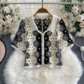 Crochet Knit Shirt Short Sleeve Floral Granny Square - View 4 | SAMAG