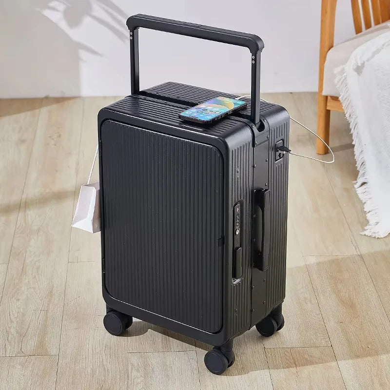 COLENARA 20 Inch Charging Luggage Aluminum Frame Boarding Case 25 Inch Front Opening Laptop Women's Trolley Travel Suitcase