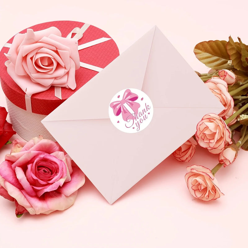 500 Stickers Per Roll Featuring Pink Bow Thank You - View 2 | SAMAG