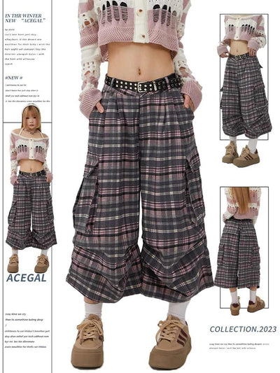 Summer Women Abi Goblin Core Plaid Jorts Harajuku Y2k | SAMAG