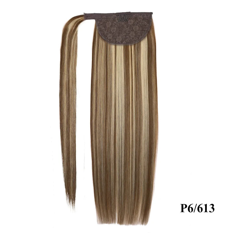 100% Human Hair Ponytail European Straight 120gram Wrap Around Clip In Pony Tail Machine Remy Hair 12-26 Inches For  Salon
