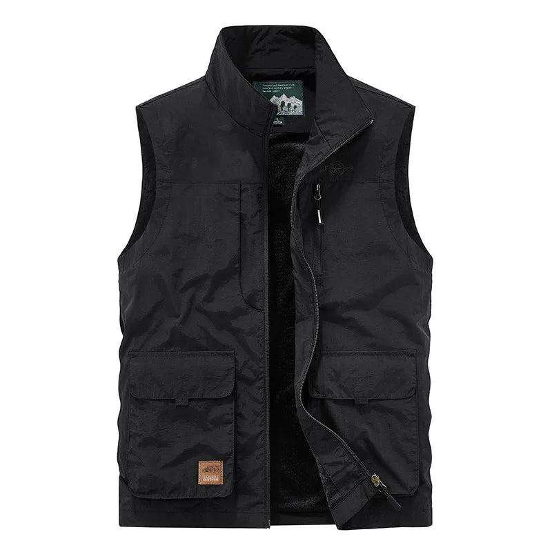 FGKKS Men's Leisure Vest Solid Color Tooling Style Waistcoat Thin Fishing Hiking Multi-Pocket Casual Loose Vest for Men