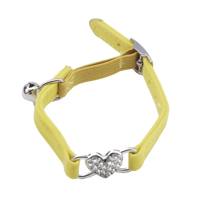 Heart Shaped Cat Collar With Bell Safety Elastic Adjustable Collar Soft Cat Crystal Collar For Kitten Puppy Pet Supplies