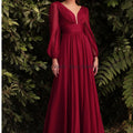 New Simple V Neck Long Bridesmaid Dresses with Sleeves | SAMAG