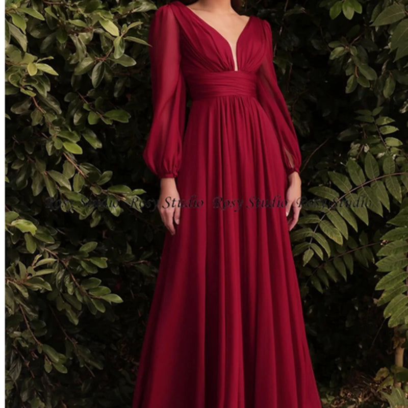 New Simple V Neck Long Bridesmaid Dresses with Sleeves | SAMAG