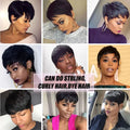 Short Pixie Cut Wig Human Hair Brazilian 100% Human Hair Glueless Pixie Wig with Bangs for Women Natural Black Full Machine Wigs