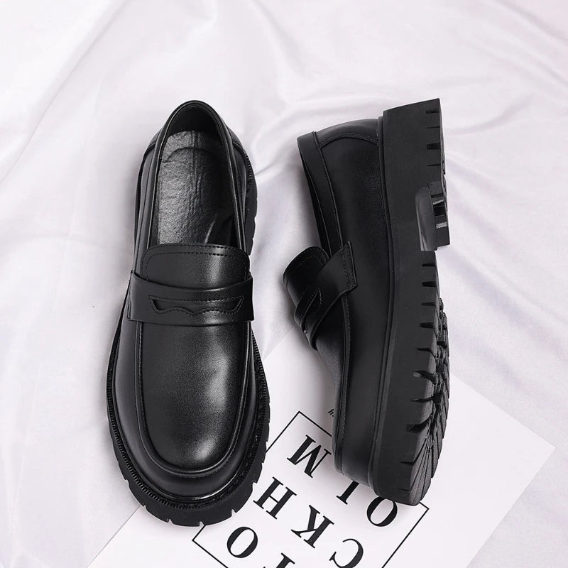 Black Platform Loafers Slip On Chunky Sole Casual Dress Shoes Comfortable Fashion Footwear For All Match For Daily Wear Office