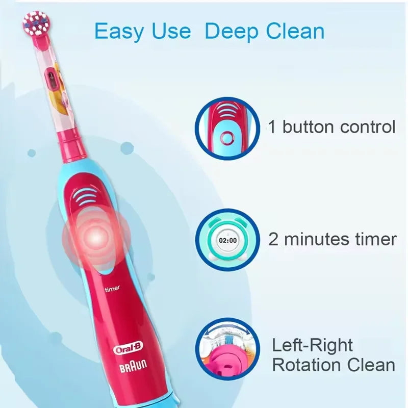 Oral B DB5510K Electric Toothbrush Children Rotary Teeth Brush Soft Bristles 2Min Timer Waterproof Battery Powered For 3-12 Ages