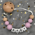 Free Custom Personalized Name Pacifier Clips Handmade Beech Wood Chain Silicone Crown Holder Soother Baby Teething Toy Chew Gift