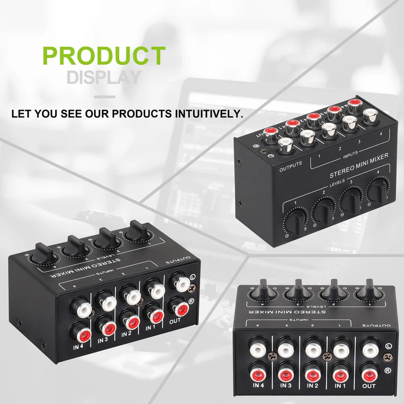 Portable CX400 Passive Stereo Mixer 4-Channel Small Audio Mixer Stereo Dispenser with RCA Inputs For Live Studio DJ Equipment