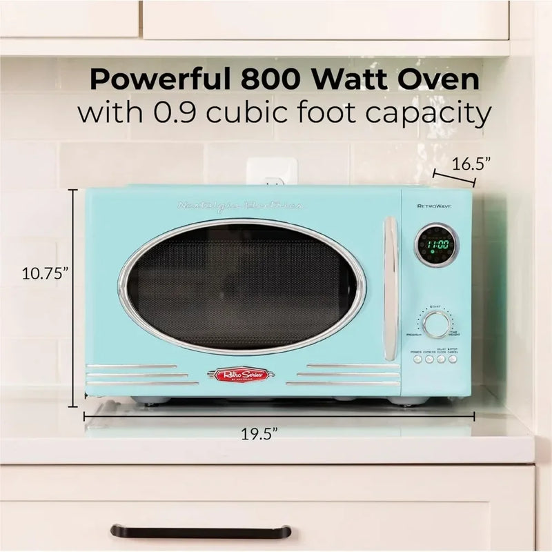 2026 hot sale l L Retro Countertop Microwave Oven, 800-Watt, 0.9 Cu Ft - 12 Pre-Programmed Cooking Settings - Digital Clock, Kit