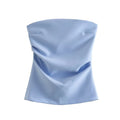 Strapless Draped Bustier Tops for Women, Straight Neck, Back Zipper, Female Camis, Fashion