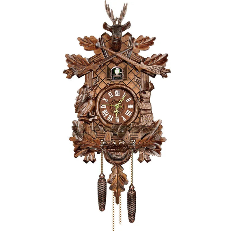 Cuckoo Cooing Wall Clock Wood Pendulum Swinging Bird Decorative Hanging Handcraft Creative Retro Cuckoo Time Alarm Clock