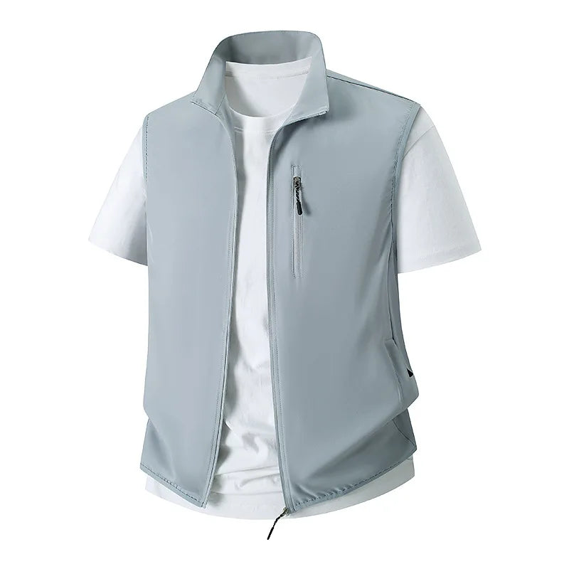 Summer New Men's Lightweight Thin Vests Trend Baseball Collar Zipper Sleeveless Casual Vest Coats Simple All-match Men Vests 6XL