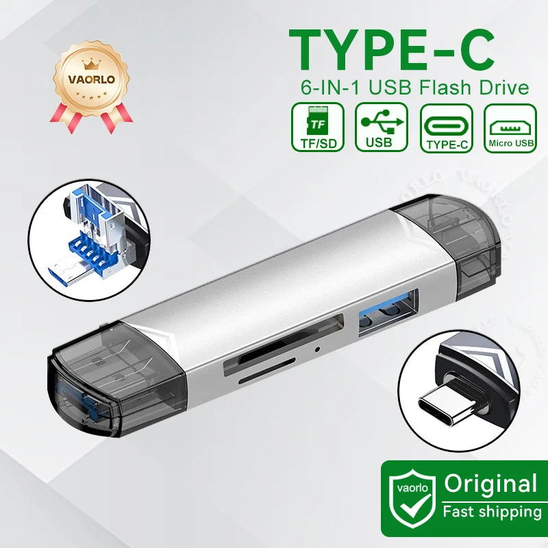 6 In 1 OTG Multifunction USB 3.0 Card Reader U Disk TYPE-C/Usb/Tf/Sd Flash Drive Memory Card for Adapter Phone Laptop Compute