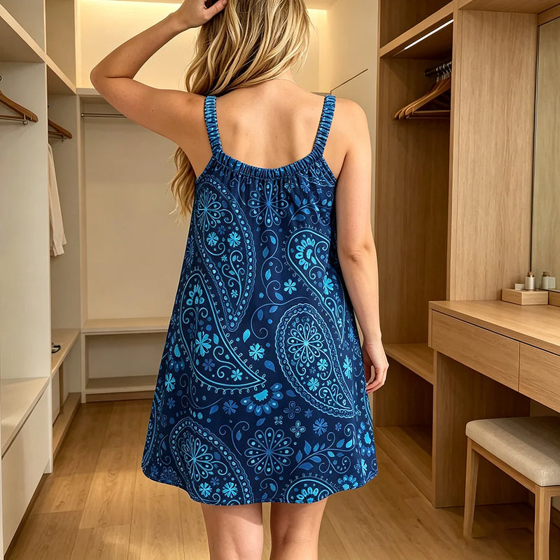 Ethnic Style Paisley Print Spaghetti Strap Nightgown | SAMAG