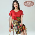 19MM 100% Mulberry  Silk Dress Pajamas Sleeping Home Dress Nightwear Women's Loose Plus Size  Short Sleeve Summer  40-80kg