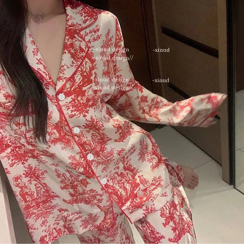 Long Sleeve Pajamas Women Woman Set Home Wear Big Size | SAMAG