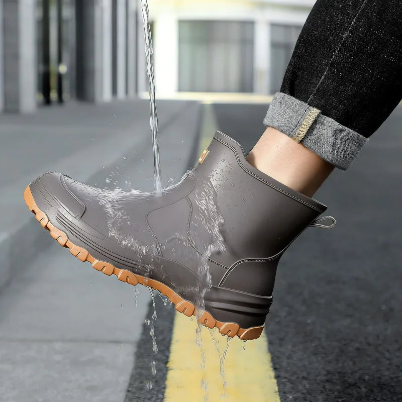 Men's Rain Shoes Non-slip Rubber Boots Fashion Short Tube Rain Boots Slip on Work Water Shoes Outdoor Waterproof Fishing Shoes