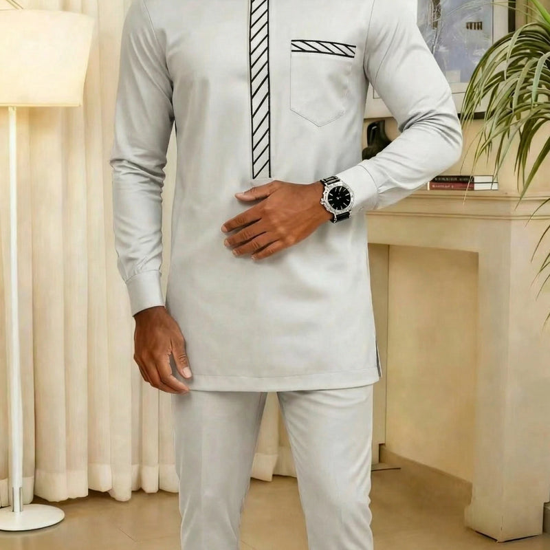 African Traditional Dress Men's Suit Long Sleeve Ethnic Style Printed Patchwork Shirt Casual Pants 2 Piece - View 29 | SAMAG