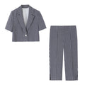 HH Women Casual Slim Plaid Blazer Pants Set 2026 Summer Autumn Gingham Short Blazer+High Waist Capri Pants Fashion Office Suits